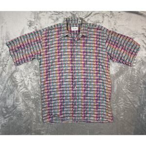 Riscatto Vintage Button Down Shirt Cotton Blend Geometric Rainbow Colors size M